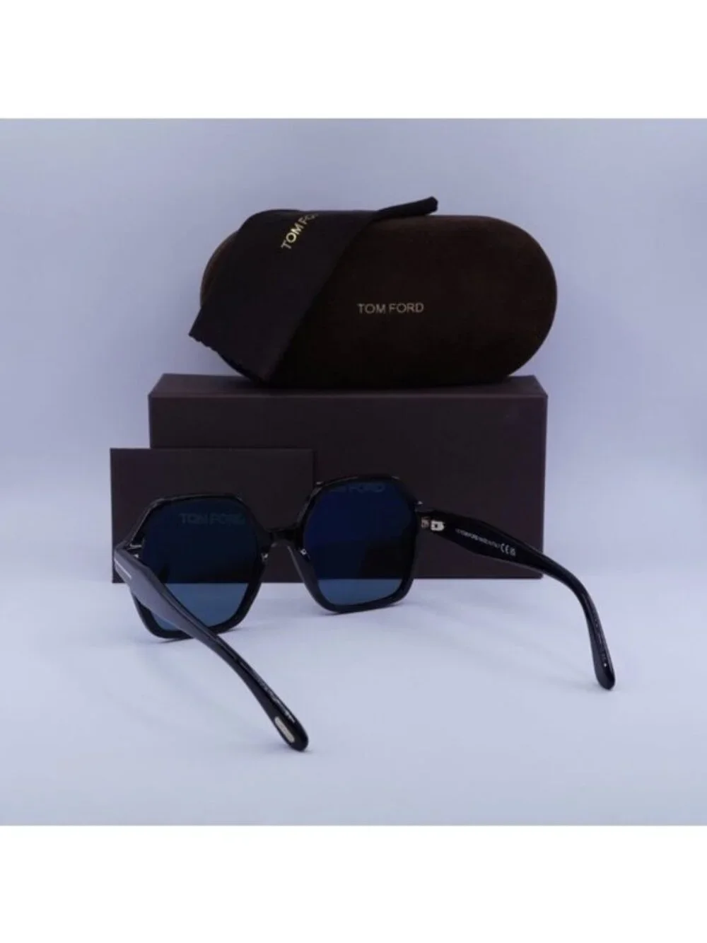 Tom Ford Romy FT1032 01A Geometric Sunglasses - Black/Smoke Blue